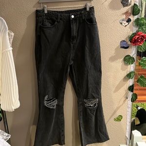 denim ripped flares black